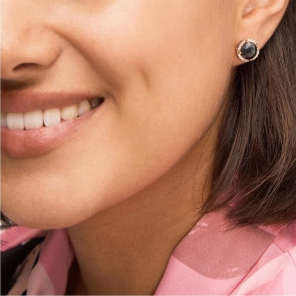 ♣️ Kate Spade Black Onyx Crystal Pave Halo Stud Earrings - Picture 2 of 13